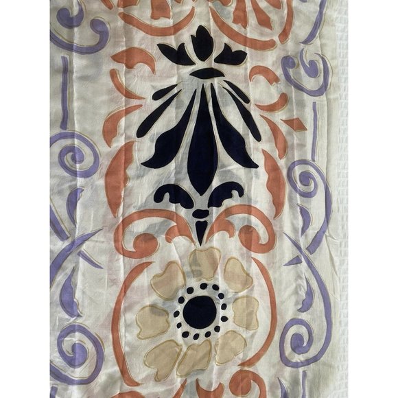 Cashmere Wrappings 100% Silk Wrap Scarf Shawl 80”x27” Cream Black Orange Purple - Picture 7 of 16